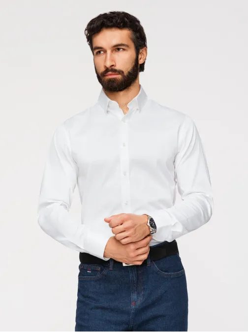 Pánska hladká biela FIT SLIM košeľa V1 SHOS-0211