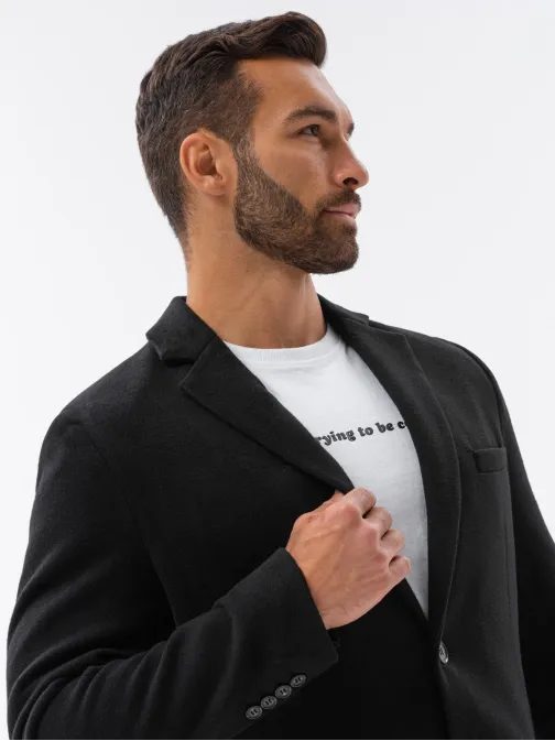 Elegantný čierny pánsky kabát C432