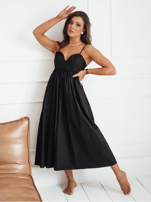 Elegantné midi šaty v čiernej farbe Eliene