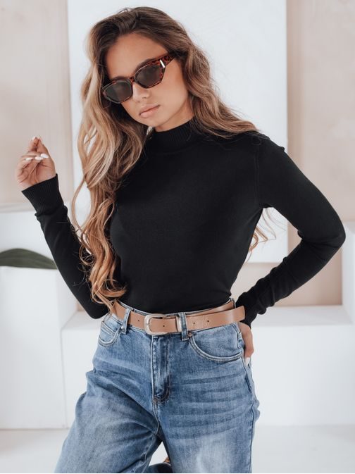 Jednofarebný čierny dámsky polorolák TARLENA