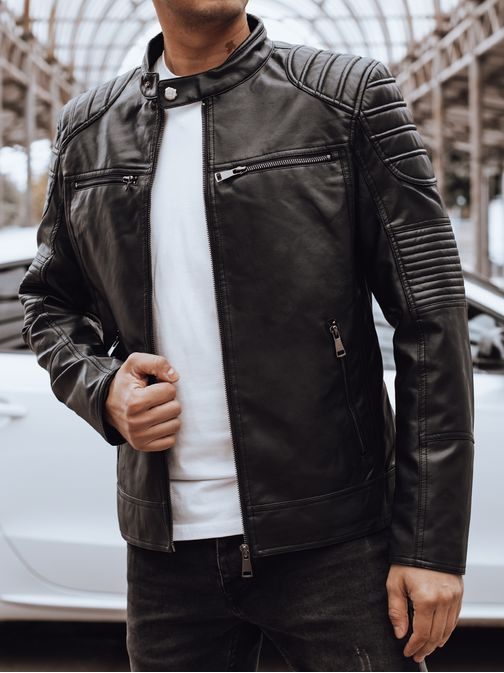 Trendy čierna kožená bunda