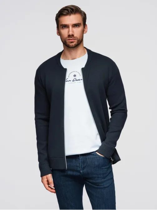 Módny tmavomodrý pánsky sveter na zips V1 SWZS-0146