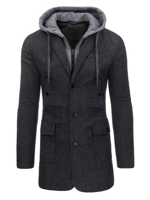 Štýlový antracitový kabát s kapucňou
