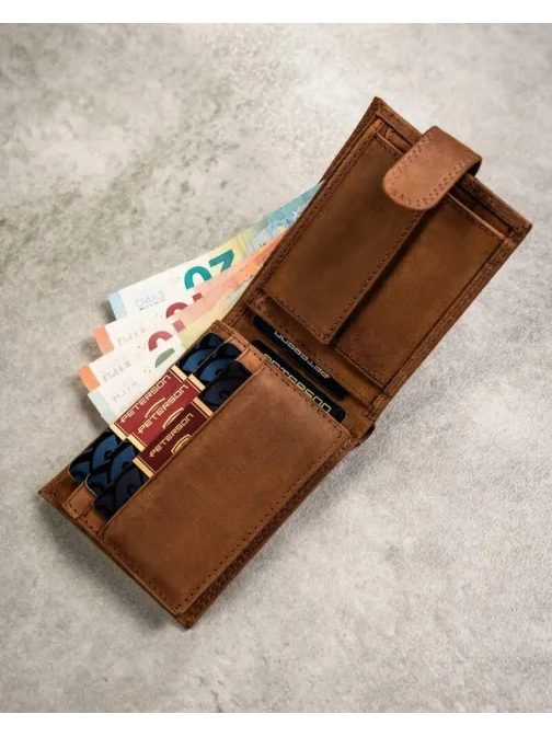 Svetlohnedý kožený set Peterson - peňaženka + kľúčenka