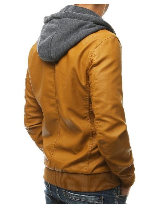 Kamelová koženková bunda s praktickou kapucňou