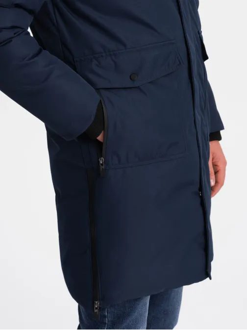 Zimná originálna tmavomodrá prešívaná parka V1 JALJ-0148