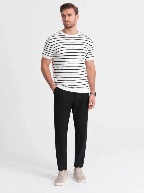 Pánske čierne chinos nohavice s elastickým pásom  V3 PACP-0158