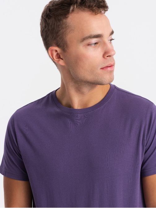 Bavlnené klasické fialové tričko s krátkym rukávom V9 TSBS-0146