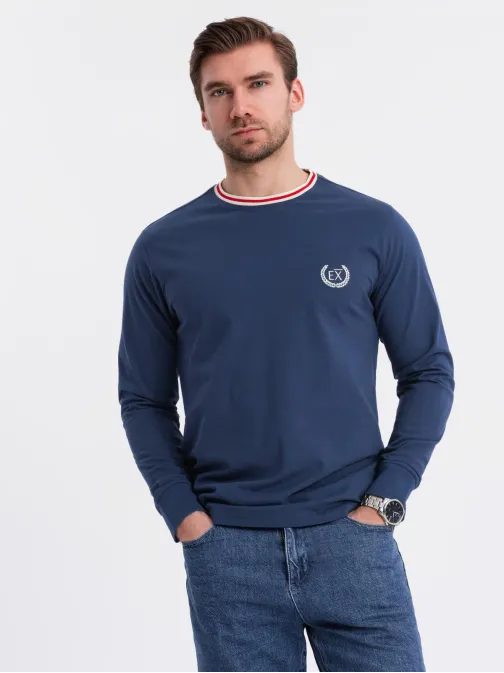 Moderné tmavomodré tričko s dlhým rukávom a s logom V3 LSCL-0128