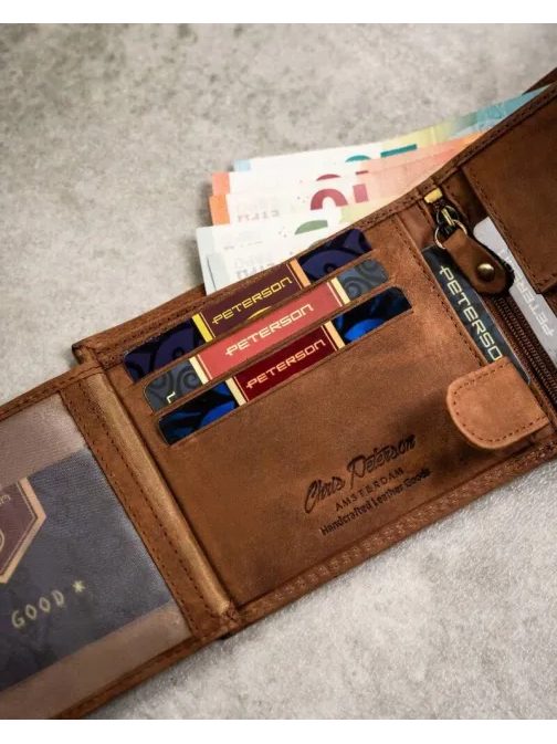 Módny svetlohnedý kožený set - peňaženka a kľúčenka