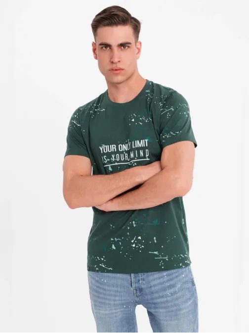 Nadčasové zelené pánske tričko s nápisom V3 TSFP-0187