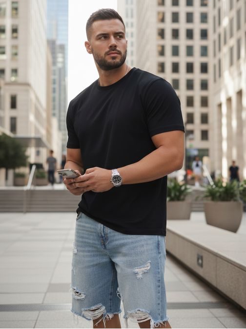 Jednofarebné čierne tričko bez potlače (Plus Size)