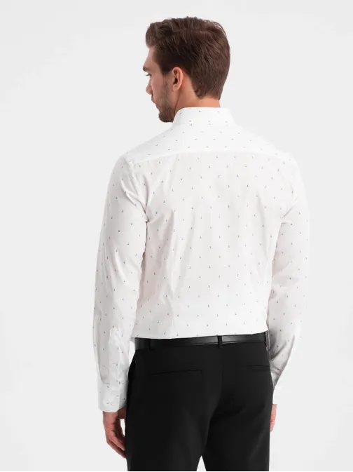 Zaujímavá biela košeľa s trendy vzorom V3 SHCS-0156