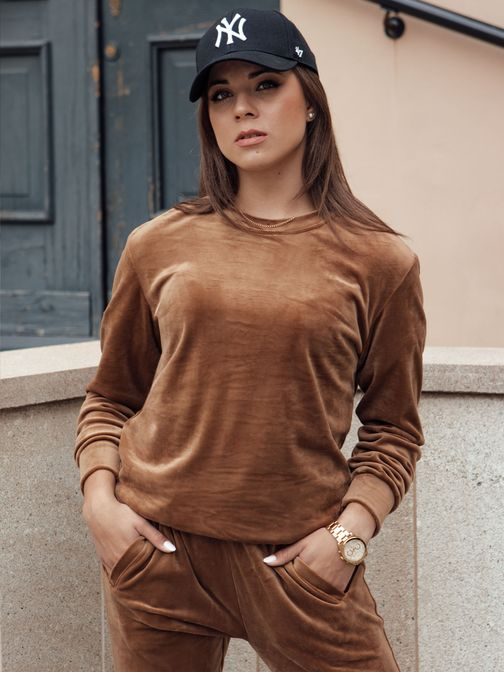 Velúrová hnedá dámska tepláková súprava Urbanvelvet