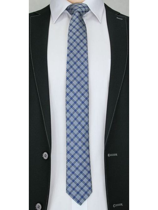 Modrá pánska kravata károvaného vzoru