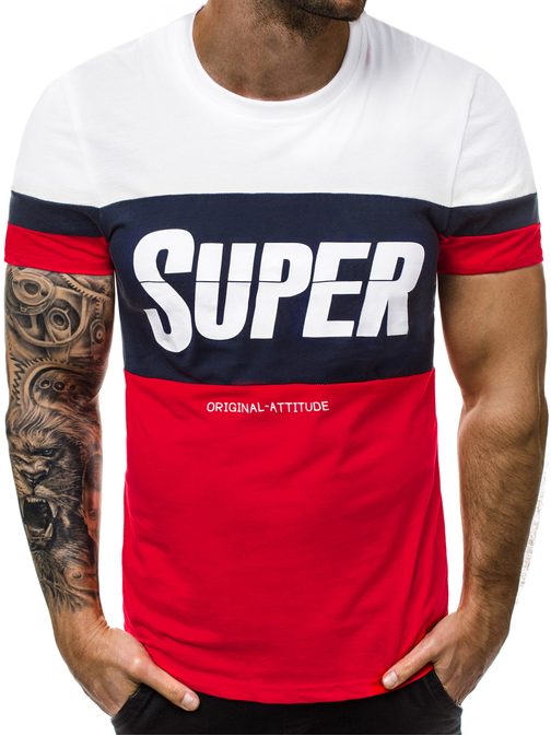 SUPER BIELO-ČERVENÉ PÁNSKE TRIČKO  JS/SS100699