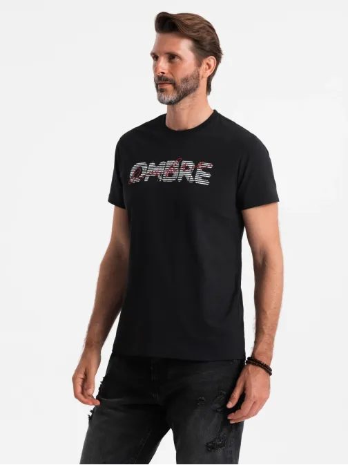 Trendy čierne bavlnené tričko s nápisom V2 TSPT-0211