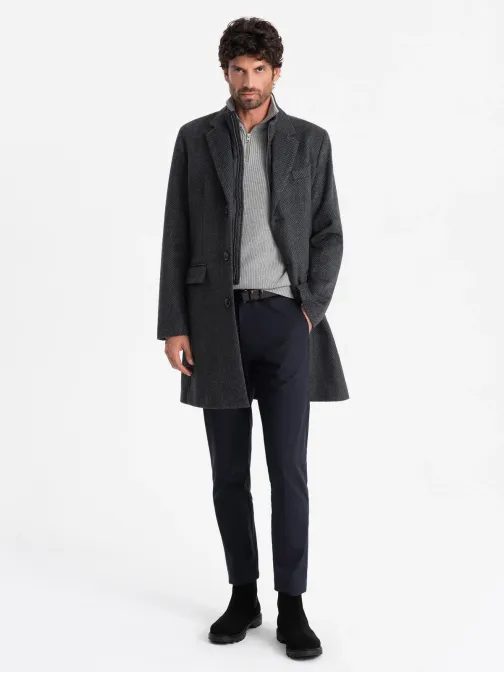 Jedinečný grafitový pánsky kabát V2 COWC-0121