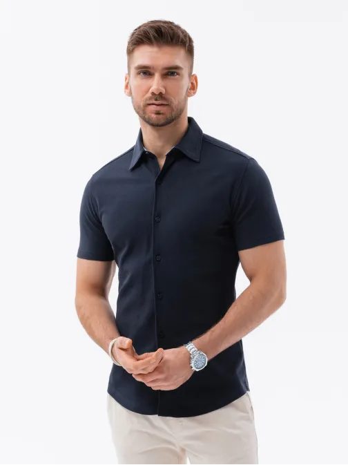 Trendy tmavo modrá košeľa V2 SHSS-0100