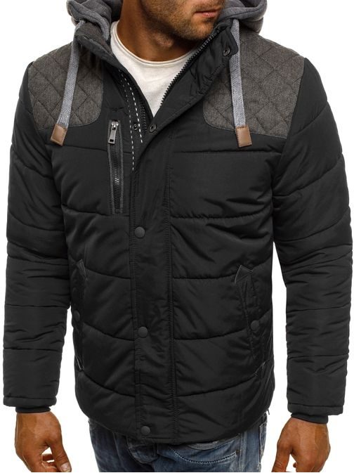 Pánska čierna zimná bunda so záplatami J.BOYZ X1039K