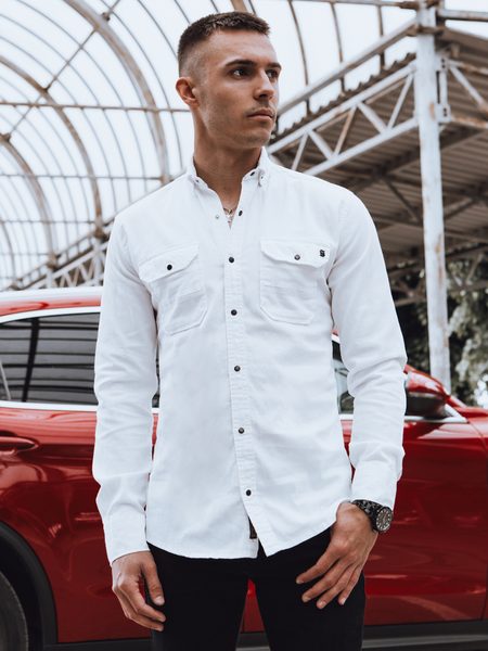 Atraktívna džínsová košeľa v bielej farbe