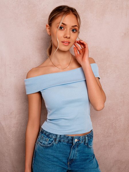 Dámsky pútavý svetlo modrý crop top SLR085