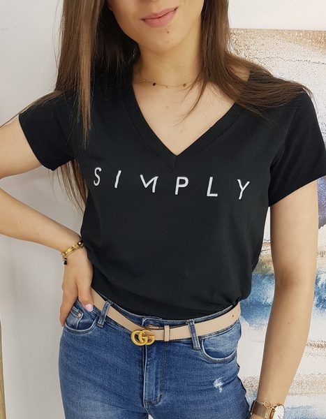 Jednoduché dámske tričko Simply v čiernej farbe