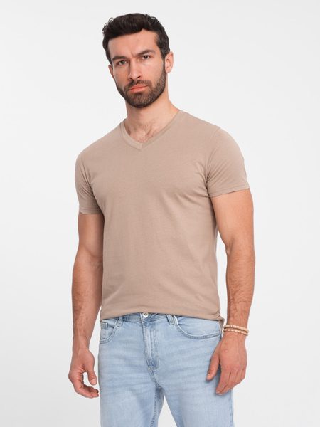 Bavlnené popolavé tričko s V-výstrihom V21 TSBS-0145