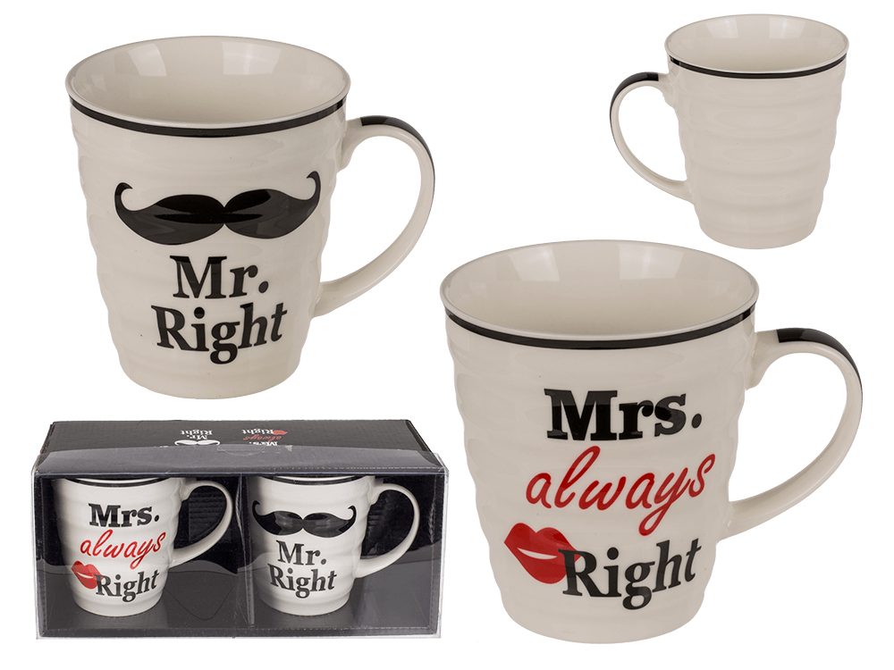 Levně Keramický hrnek s nápisem: "Mr Right & Mrs Always Right"