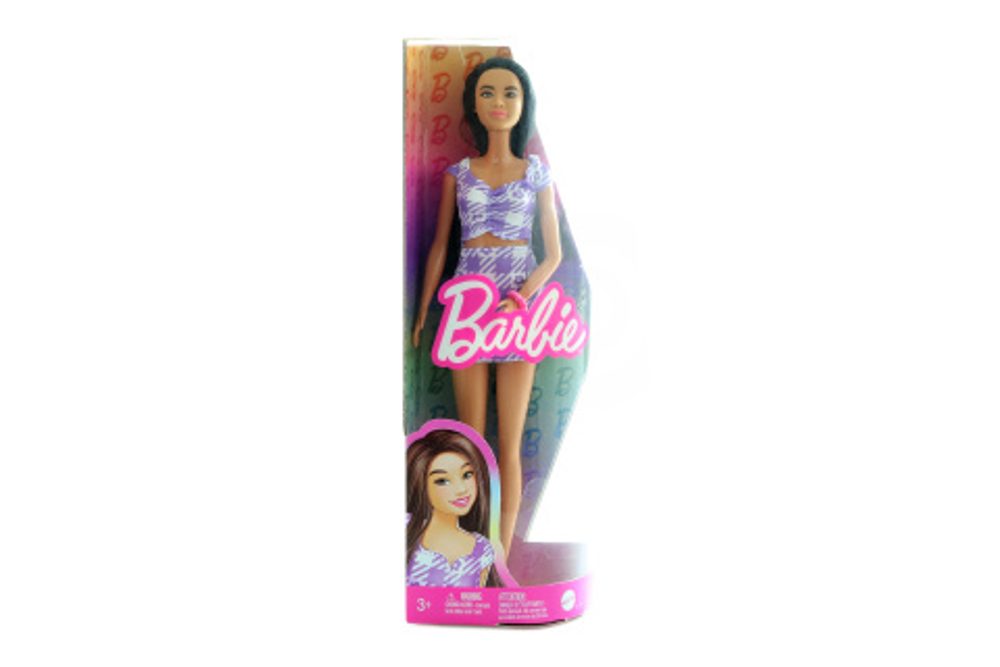 Popron.cz Barbie Modelka-fialkové kostkované šaty HPF75