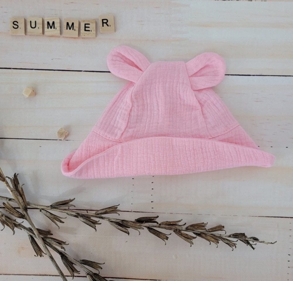 Z&Z Letní mušelínový klobouček Z&amp;Z s oušky, růžový