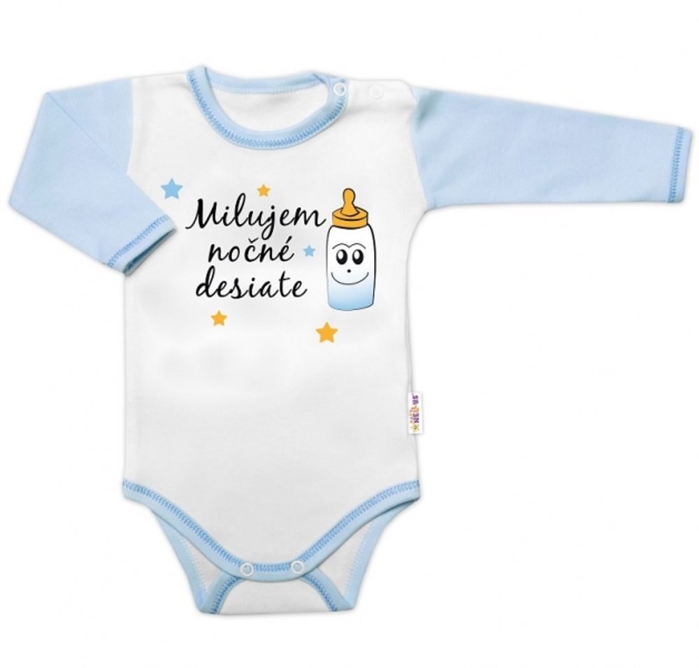 Baby Nellys Body dl. rukáv s vtip. textem Baby Nellys, Milujem nočné desiate, vel. 62, kluk