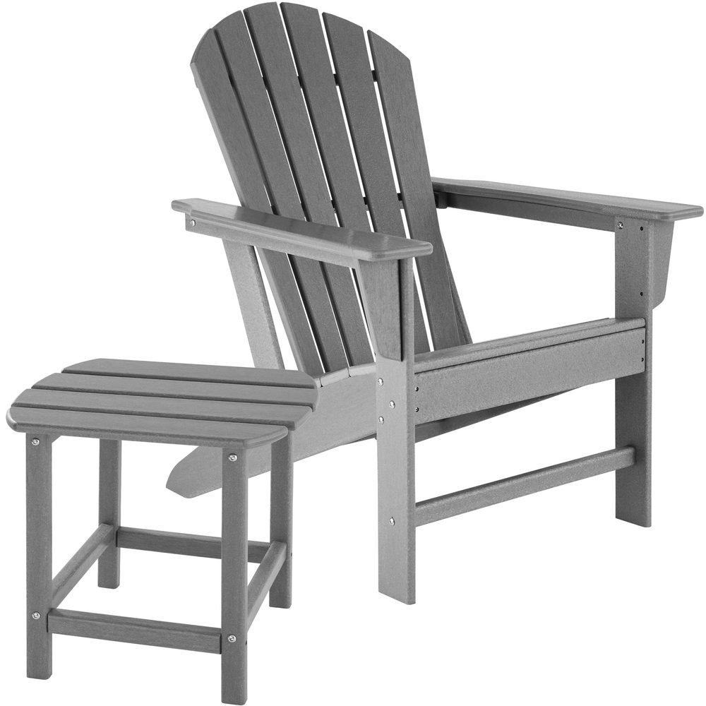 tectake 404617 zahradní židle s odkládacím stolkem - světle šedá - světle šedá