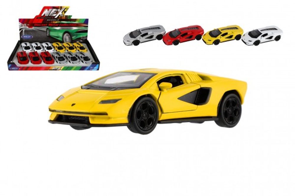 Teddies Auto Welly Lamborghini Countach LPI 800-4 kov/plast 12cm 4 barvy na zpětné natažení 12ks v boxu