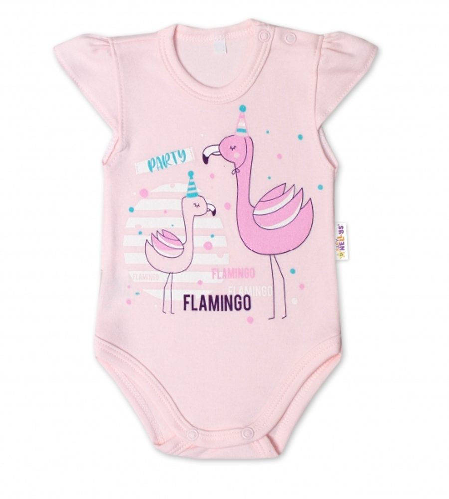 Baby Nellys Bavlněné kojenecké body, kr. rukáv, Flamingo - sv. růžové