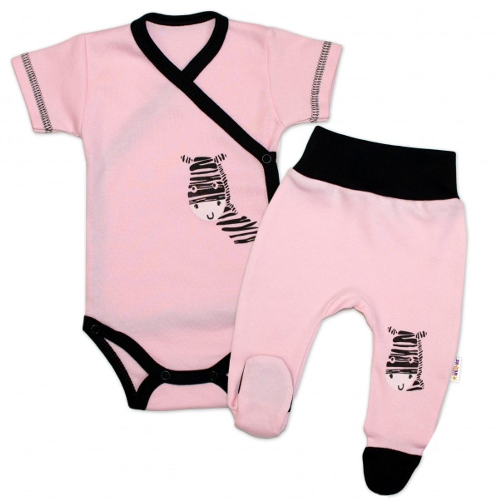 Baby Nellys 2-dílná sada body kr. rukáv + polodupačky, růžová - Zebra - 56 (1-2m)