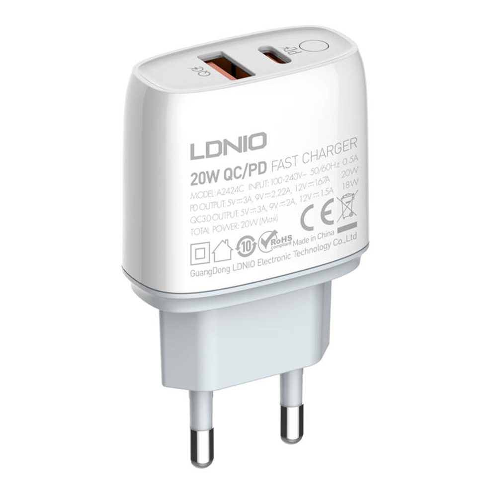 LDNIO Nástěnná nabíječka LDNIO A2424C USB, USB-C 20W + kabel microUSB