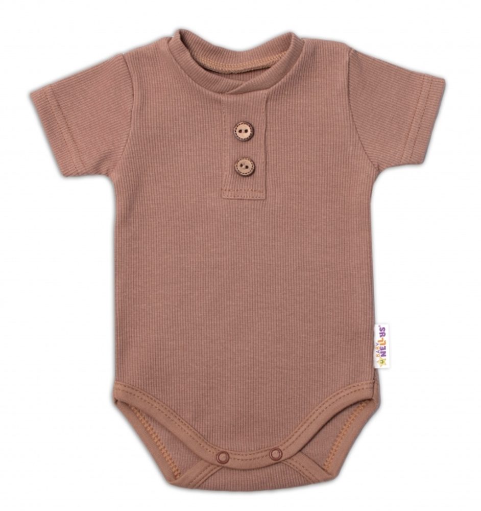 Baby Nellys Kojenecké žebrované body s knoflíčky kr. rukáv, Boy - hnědé, vel. 68 - 86 (12-18m)