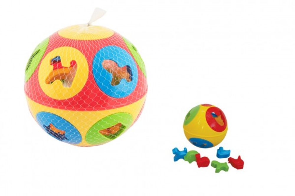 Teddies Vkládačka míč plast průměr 13cm 2 barvy v síťce 12m+