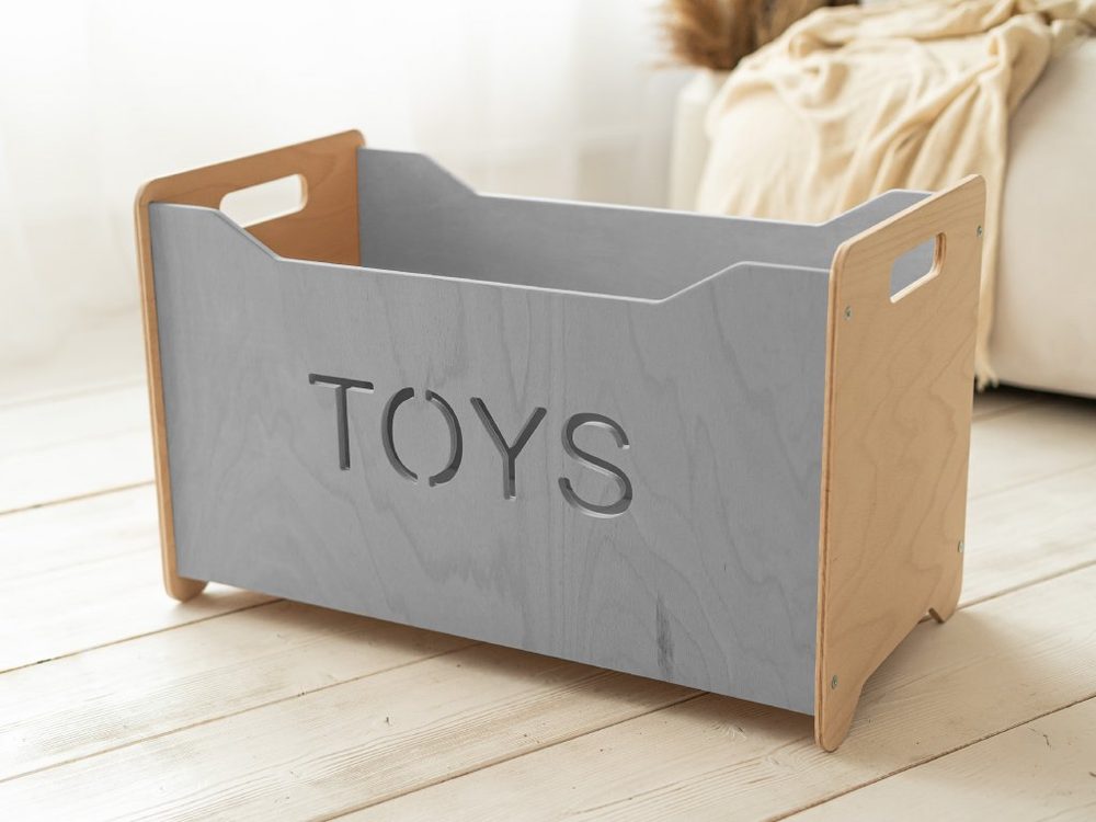 Woodisio Box na hračky TONI - Transparentní lak - šedá - Maxi