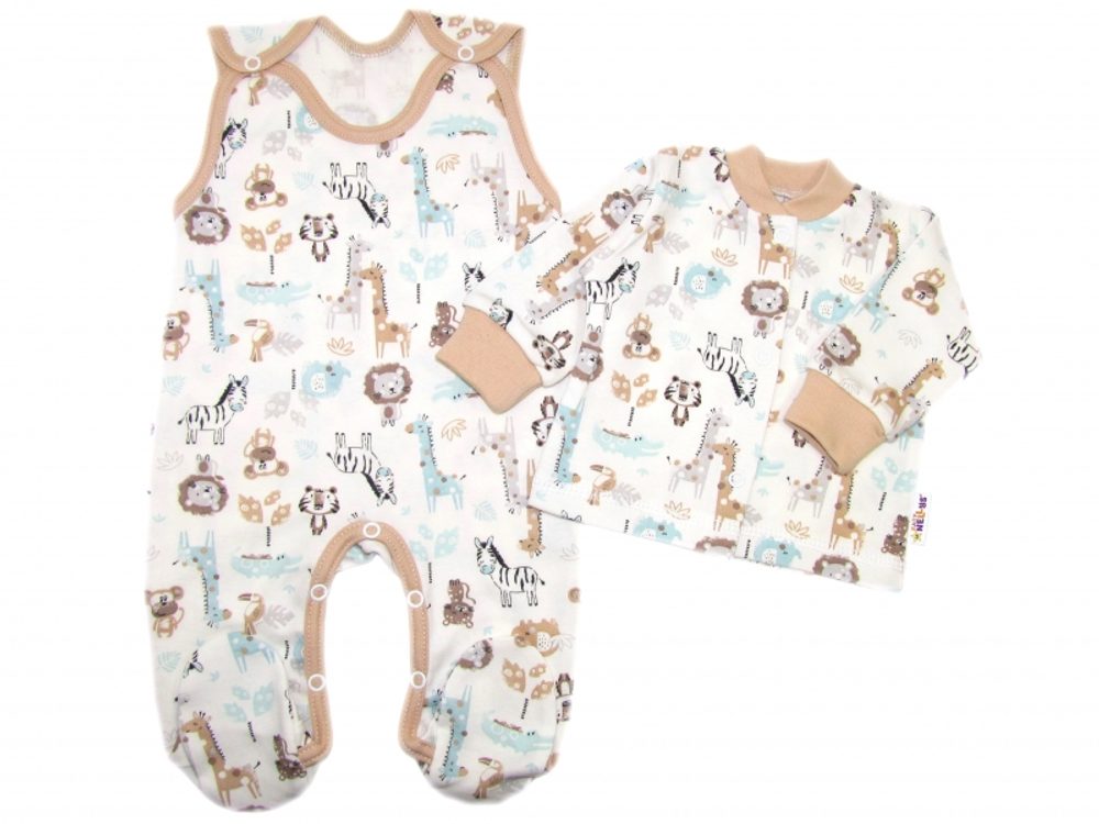 Baby Nellys 2-dílná sada, bavlněné dupačky s košilkou Safari cream - 56 (1-2m)