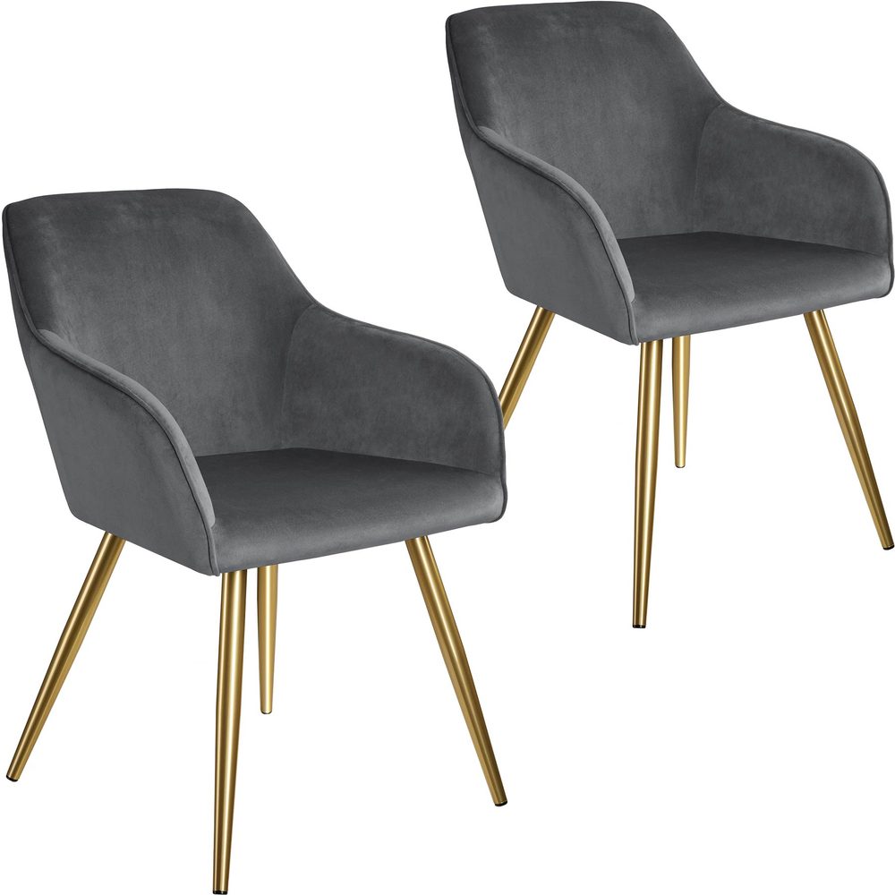 tectake 404002 2x židle marilyn sametový vzhled zlatá - tmavě šedá/zlatá - tmavě šedá/zlatá