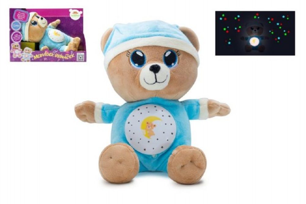 Teddies Medvídek spinkáček modrý plyš na baterie se světlem a zvukem v boxu