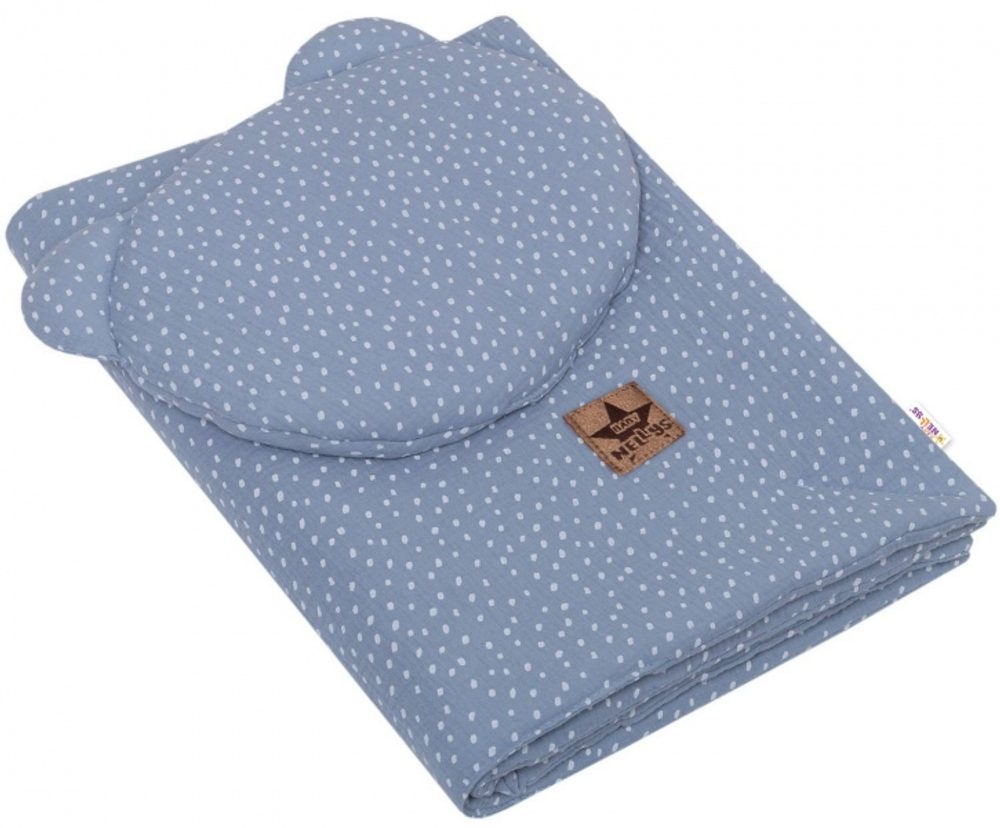 Baby Nellys Mušelinová sada DOTS Teddy 30x35cm, 70x100cm, 2D, Baby Nellys, jeans