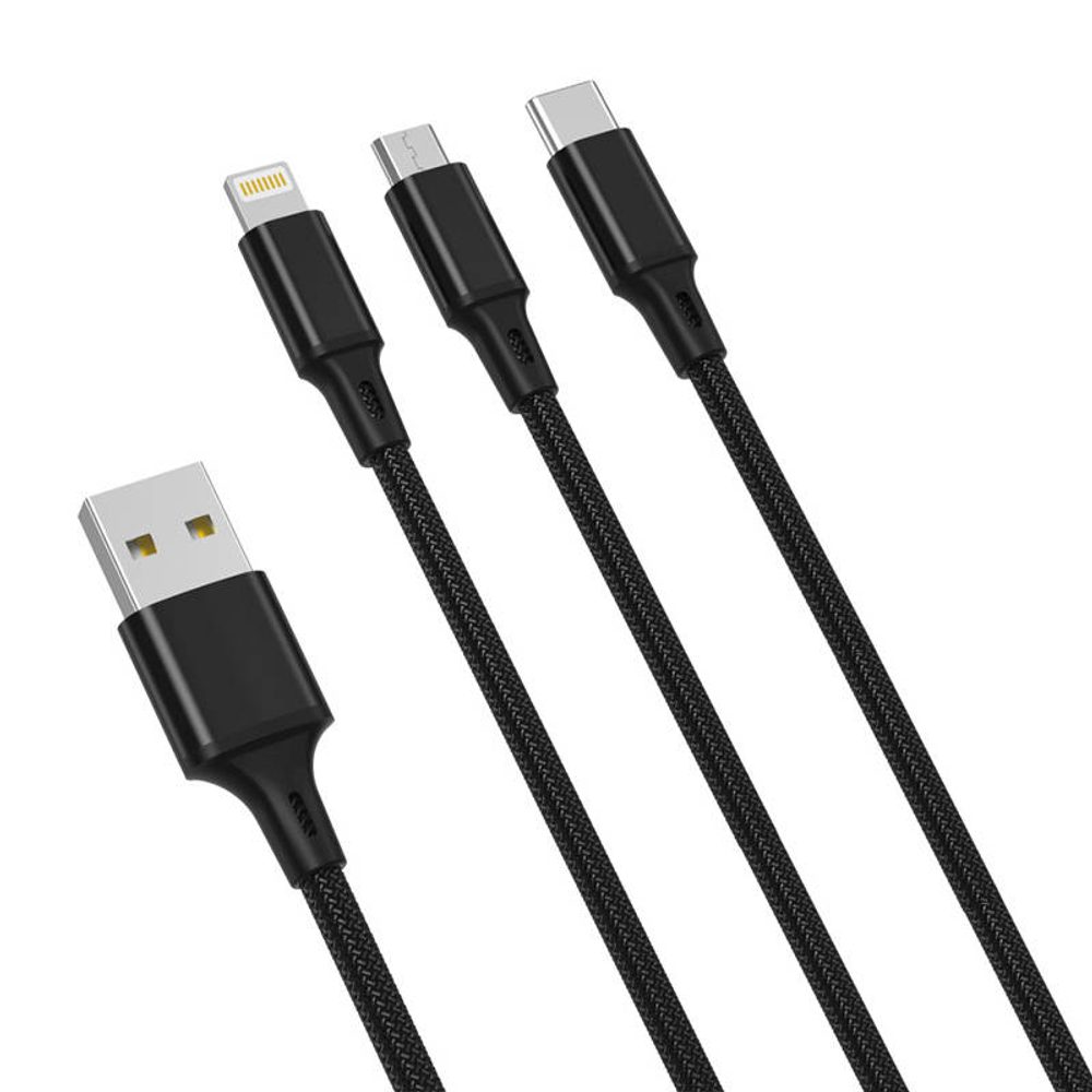 XO Kabel 3v1 XO USB-C / Lightning / Micro 2,4A, 1,2 m (černý)