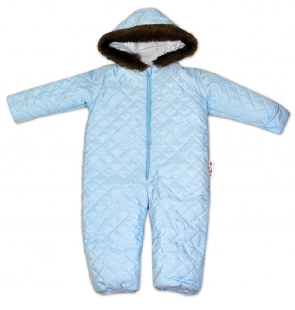 Baby Nellys Kombinéza s kapucí a kožíškem Baby Nellys ®prošívaná, bez šlapek - sv. modrá, vel. 86 - 98 (2-3r)