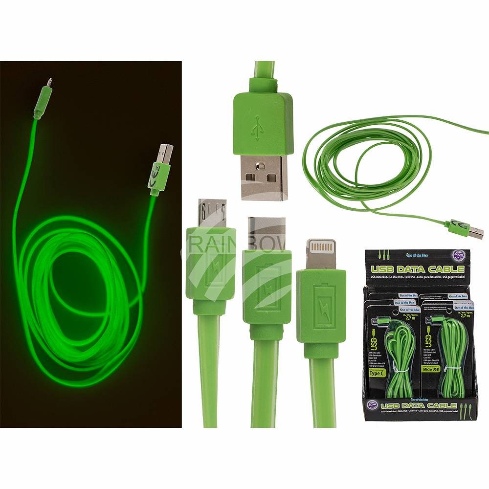 Popron.cz Svítíci zelený USB kabel pro Iphone, typ C a Micro