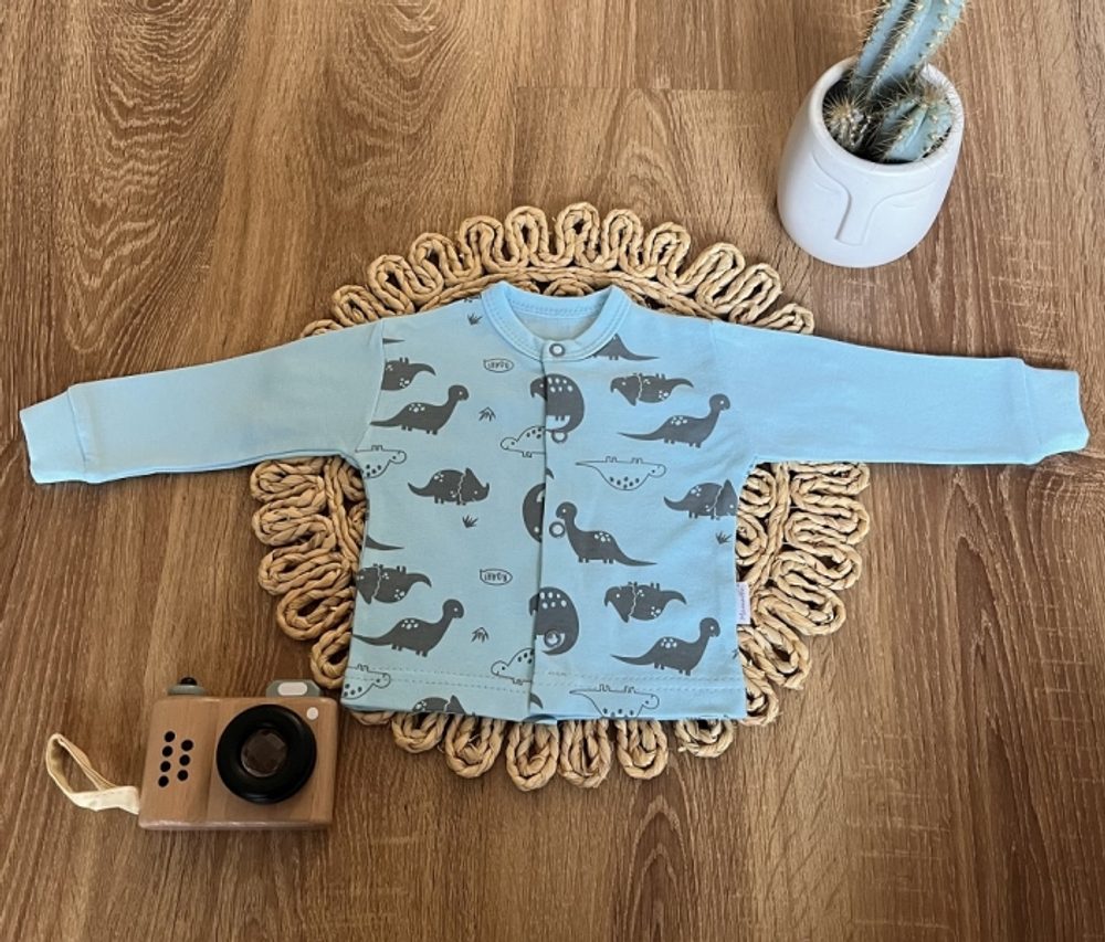 Mamatti Novorozenecká bavlněná košilka, kabátek, Mamatti, Dino park - modrá s potiskem - 68 (3-6m)