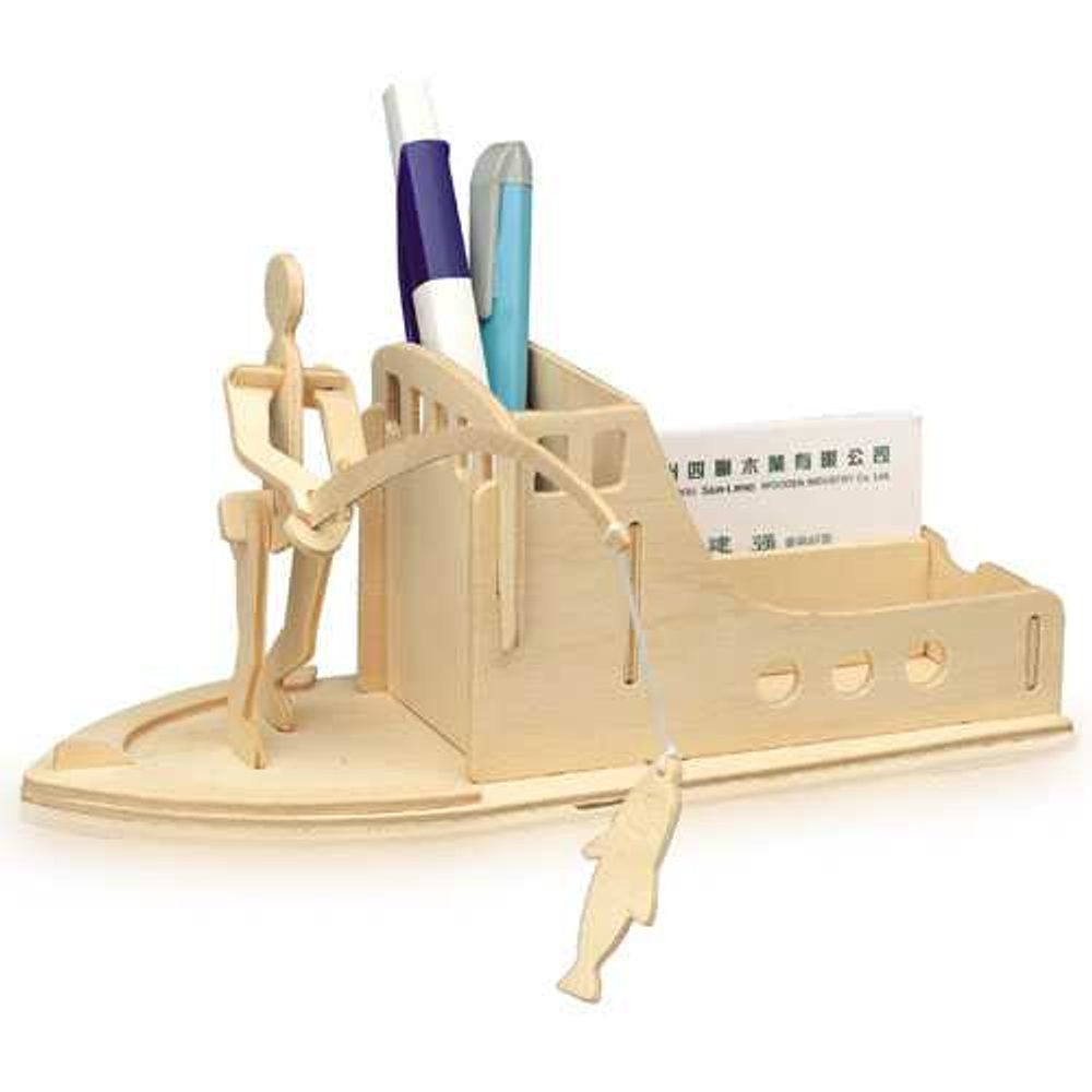 Woodcraft construction kit Woodcraft Dřevěné 3D puzzle stojánek na tužky rybaření