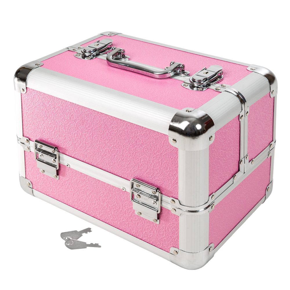 tectake 400834 kosmetický kufřík se 4 přihrádkami - růžová - růžová